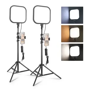 NEEWER BASICS L220 15W 10.8" LED Video Panel Light Kit (2 Pack) with Tripod Stands, Bi-Color Dimmable Streaming Lights for Zoom, Vlog, Live Streaming & Home Office
