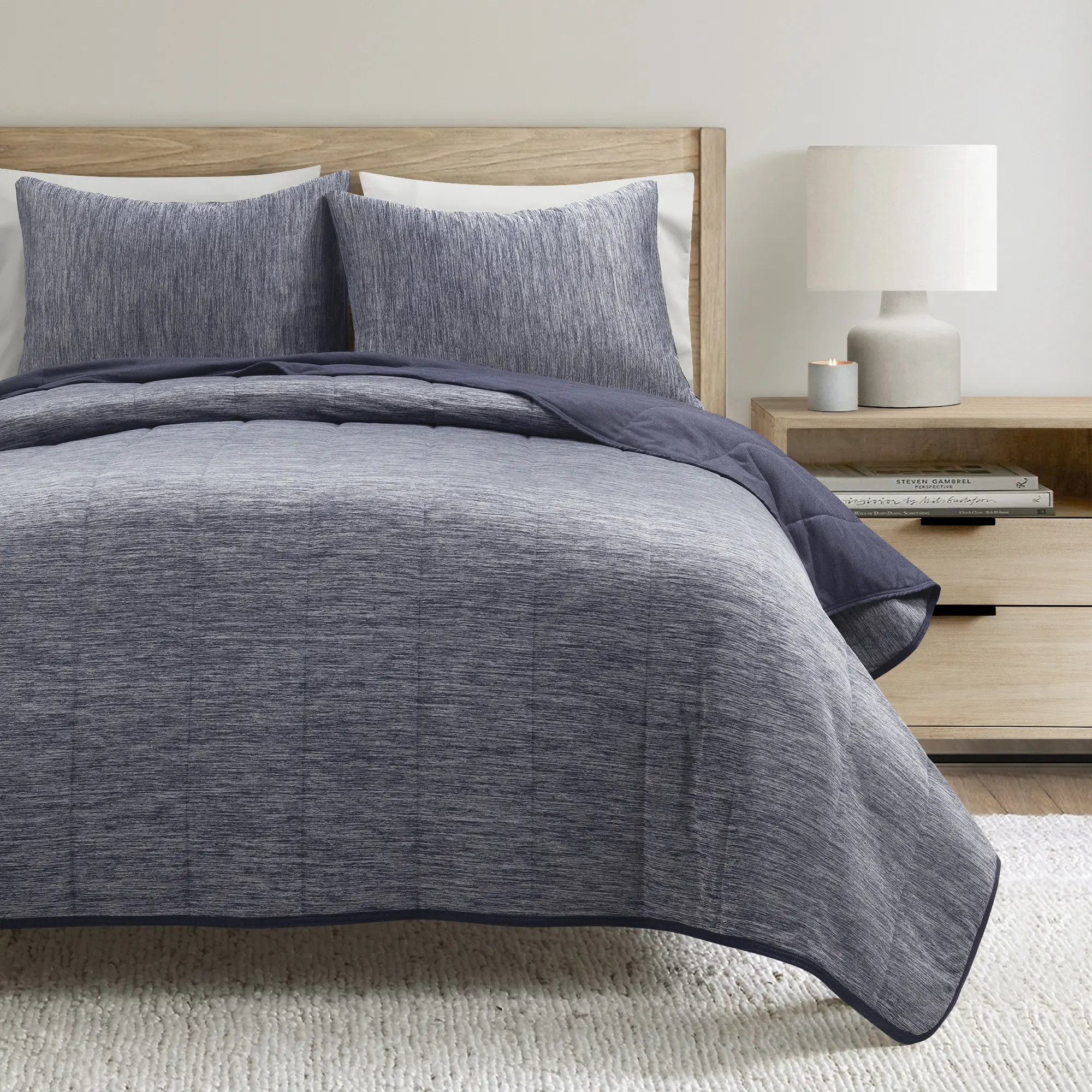 Lush Decor Cooling Reversible Quilted Blanket 3 Piece Set Full/Queen & King/Cal King Sizes Thermoregulating Fabric for Cool Comfort, Cooling Throw Blankets, Quilted Throw Blanket