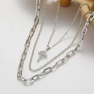 Cross & Crown 3-layered Necklace Stack. 14k Gold Plated. Bundled deal. Luxury layers with meaning. Faith, strength, and style all in one necklace stack.