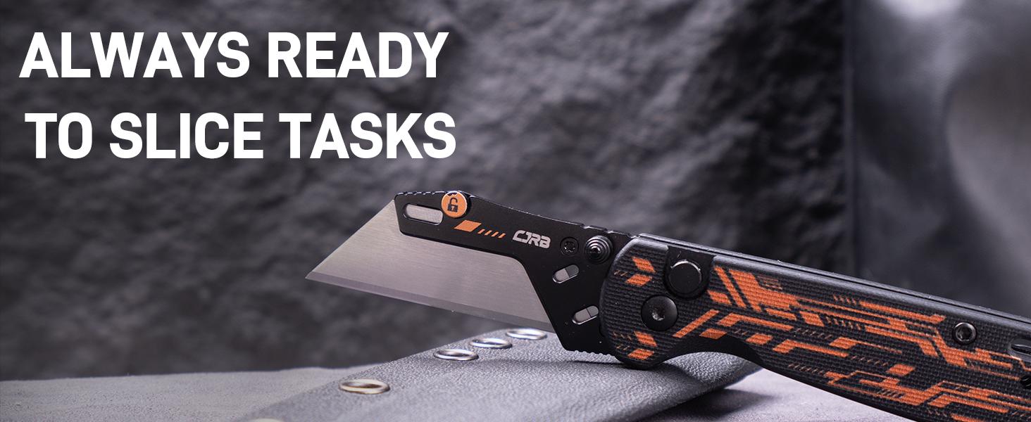 CJRB Boxer Folding Utility Knife, Quick Change Blade, Button Lock EDC Pocket Knife with G10 Handle, Mutitool Pocket Knife Includes 10PCS Total Blades for Everyday carry, Outdoor Camping and reusable foldable tool, lightweight tools, survival gear