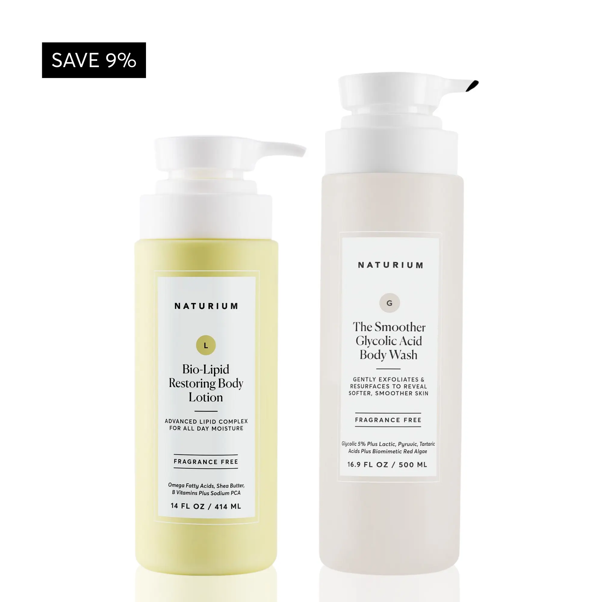 Naturium The Smoothing Body Bundle - Smoother Glycolic Acid Body Wash and Bio-Lipid Restoring Body Lotion