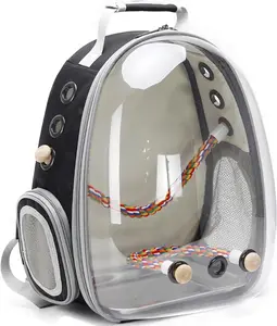 Bird Travel Carrier Cage, Clear Space Capsule Astronaut Backpack to Carry Parakeet Cockatiel Parrot with Metal Tray Wood Perch, Vet Transport School Bag halinfer