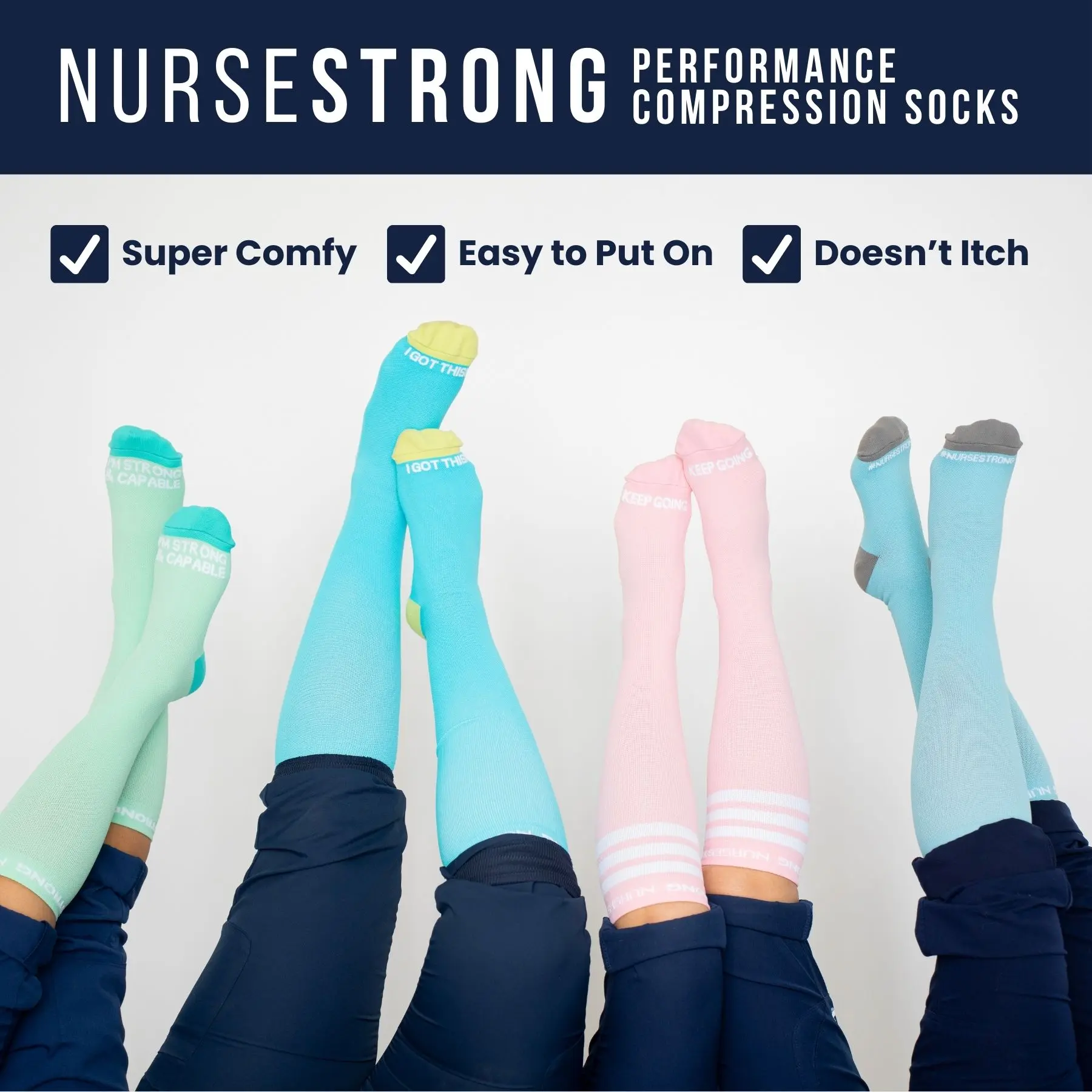 Compression Socks for Nurses - 20-30 mmHg Knee High Nurse Stockings for 12 Hour Nursing Shifts - NurseStrong
