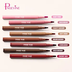 PAGE VINE Lip Contour Stain 12-Hour Wear No Transfer Ultra-Pigmented Dual-Ended Pen Effortless Lip Lining Filling 8 Shades Natural to Bold Beginner-Friendly