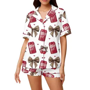 PJM SHORT Coquette Dr Pepper Satin Pajamas Set, Dr Pepper Soda Lover Pajamas, Drinks Lover Loungewear, Diet Pepper Sleepwear, Gift for Dr Pepper Lover
