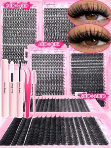 720PCS/666PCS Lash Clusters Kit,D-Curl Voluminous False Eyelashes | 0.07mm Ultra-Thin Layered Design, Eyelashes8-16mm Mixed Lengths, Natural Thickened Style, Reusable & Beginner-Friendly, Includes Glue, Tweezers, And Eyelash Brush Tools - Suitable For Ho