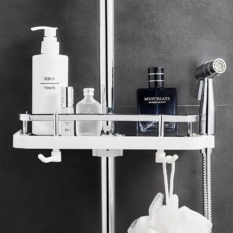 Durable Modern Plastic Hanging Showerhead Caddy Shelf - No-Drill Bathroom Organiser Basket, Fits 24-25mm Round Rails, 18-30mm Square Shower Riser Rails, Fits Rails