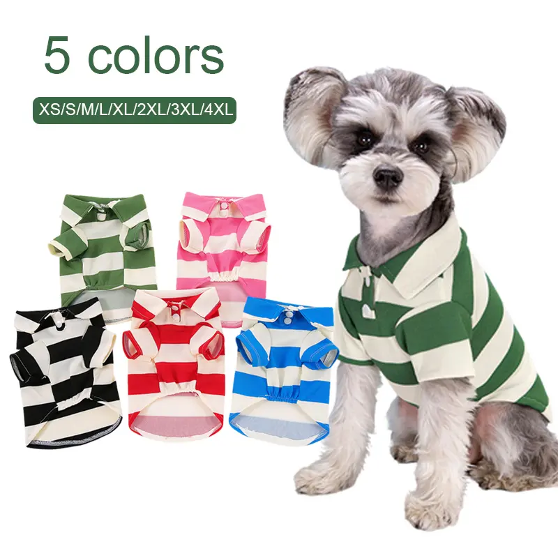 Dog & Cat Fashion Stripe Cotton Polo Shirts - 5-Pcs Bulk Pack, Summer Sporty Clothing for Small-Large Pets (Chihuahua, Pug) with Outfit Inspiration, Outfit Inspiration Feature