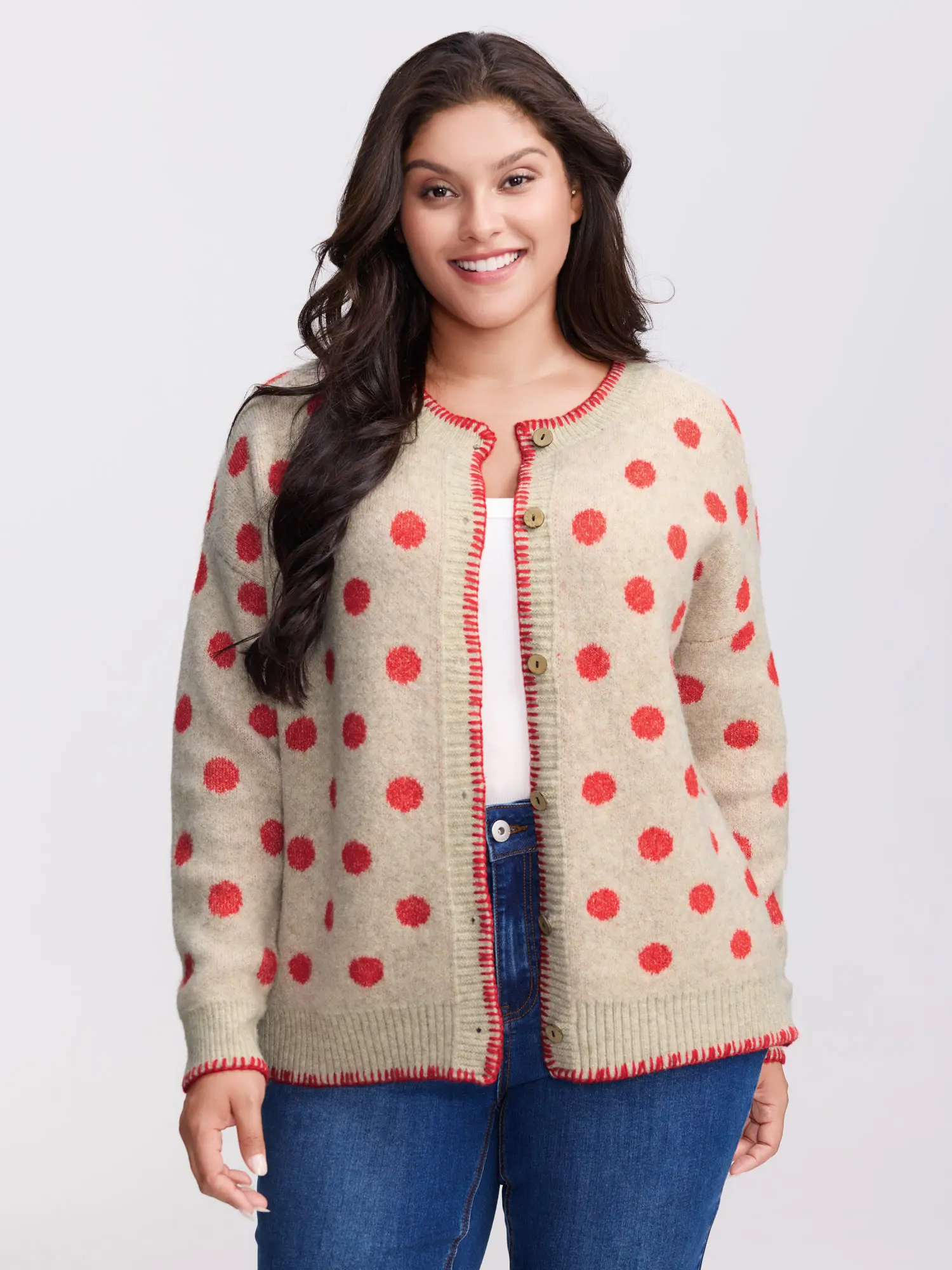 BloomChic Women's Plus Size Fox Jacquard Knit Cardigan - Everyday Style, Long Sleeve Comfy Knitwear, Halloween Use, Open-Front Deep V-Neck, Tunic-Length, Loose Fit, Pockets, Button, Nylon, Minimalist, Low Iron, Breathable Fabric, Geometric Design