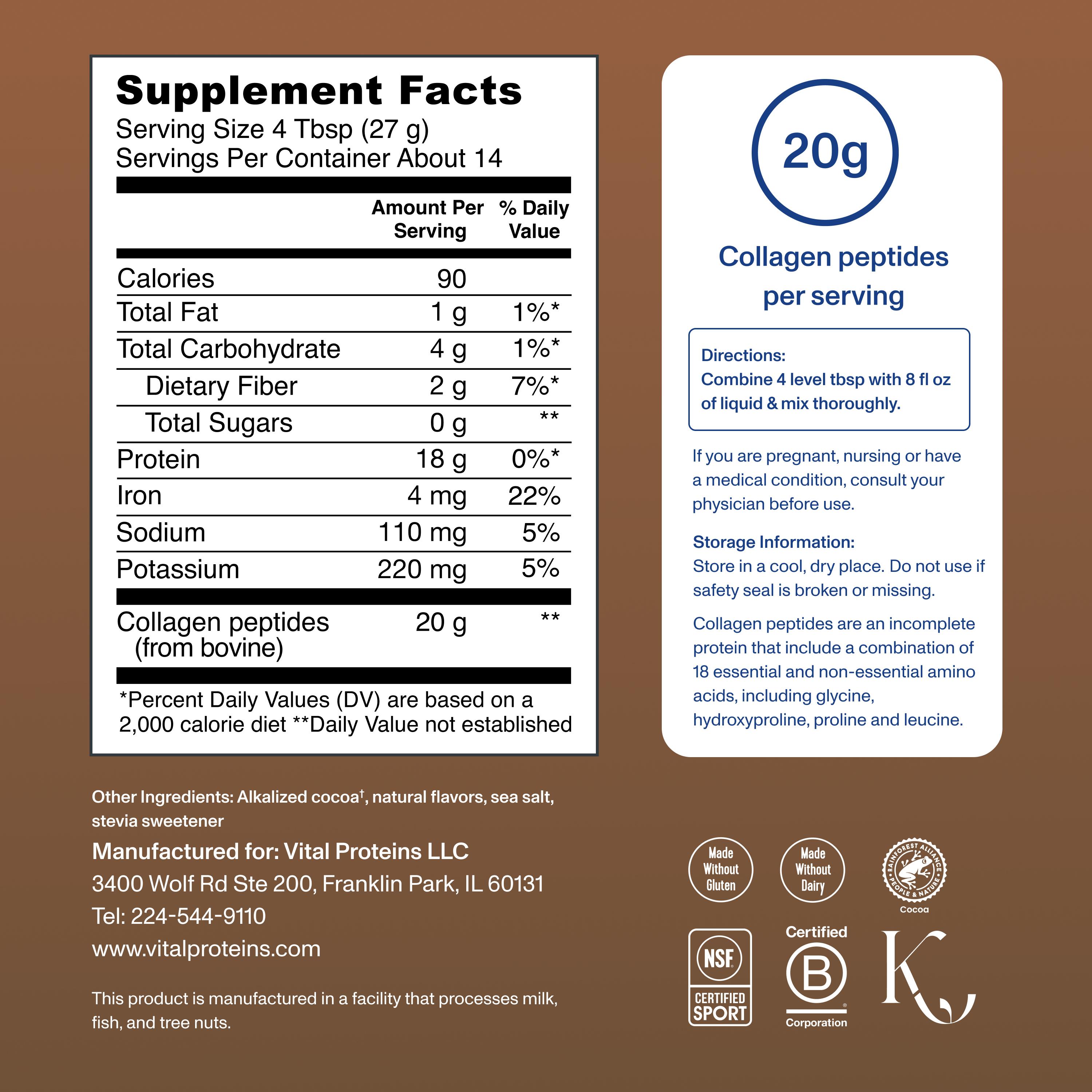 Vital Proteins Chocolate Collagen - Peptides Powder Supplement | 13.5 oz, Supports Hair, Nail, Skin, Bone and Joint Health