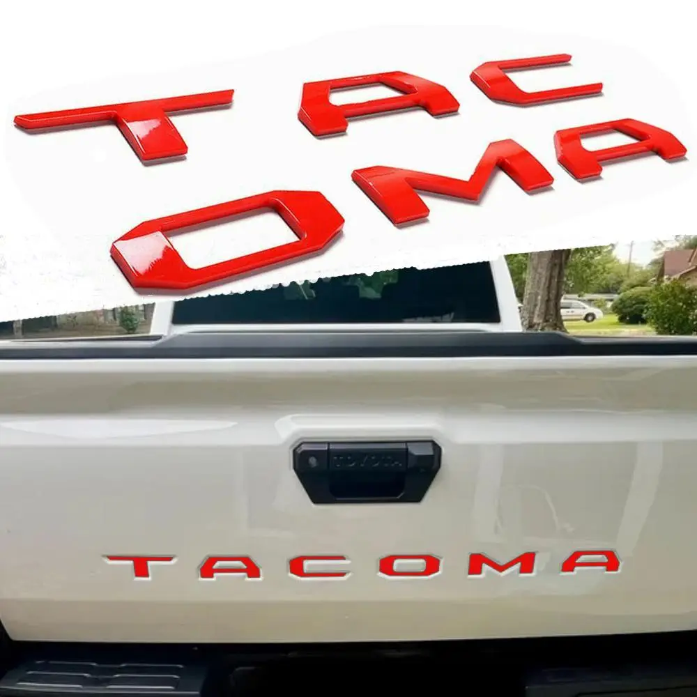 Deep Gloss Black-Red PVC Tailgate Letters Decal Inserts - Raised Letter Upgrade, No-Drill OEM-Look Self-Adhesive Badge, UV Resistant, High Color Fastness, Long Wearing for 2024-2025 Toyota Tacoma Off-Road Exterior Car Accessories, 2024 Tacoma, Thickened
