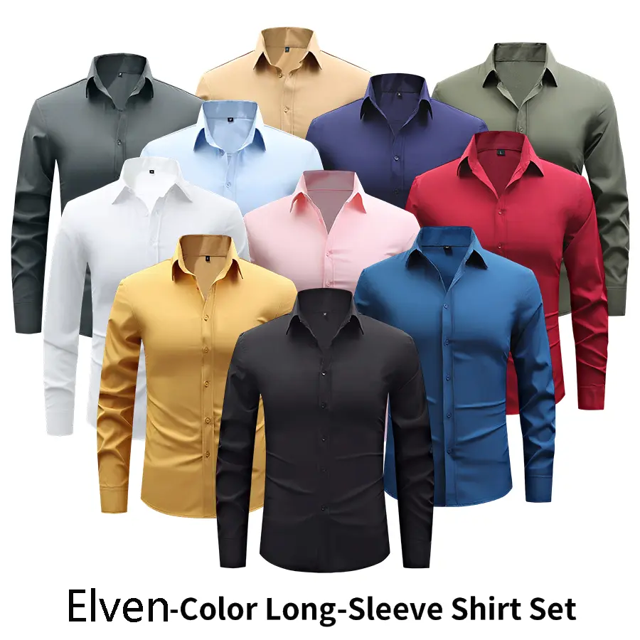 Men's Collared Basic Polyester Longsleeve Shirt - Stylish, 11 Colors, Regular Fit, Button Closure, Casual Versatile, Suitable for Business/Dates, Ideal Gift, Includes Sky Blue