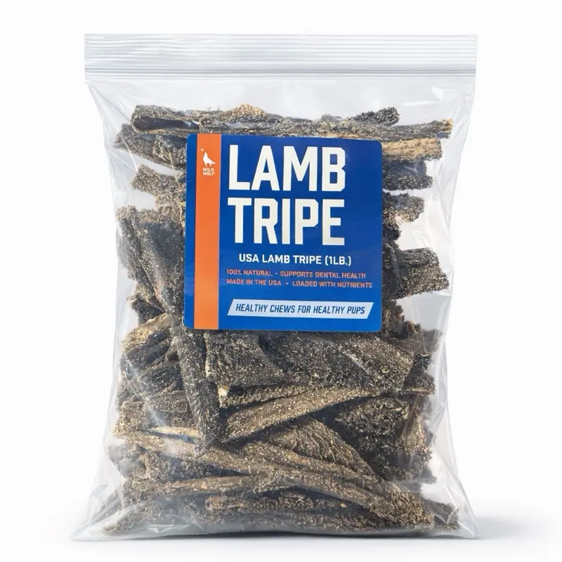<GOLDEN TICKET!> USA Lamb Tripe Dog Chews (1lb. Value Pack) Strong Natural Scent - 100% Single Ingredient – Air-Dried for Gut Health, Probiotics & Sensitive Stomachs – High Value Training Treat – Picky Eater Approved