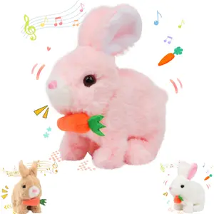 Bunny Pink&White&Brown Plush Toy Realistic Interactive Jumping Bunny Plush Toy That Can Walk Perfect as an Easter Gift