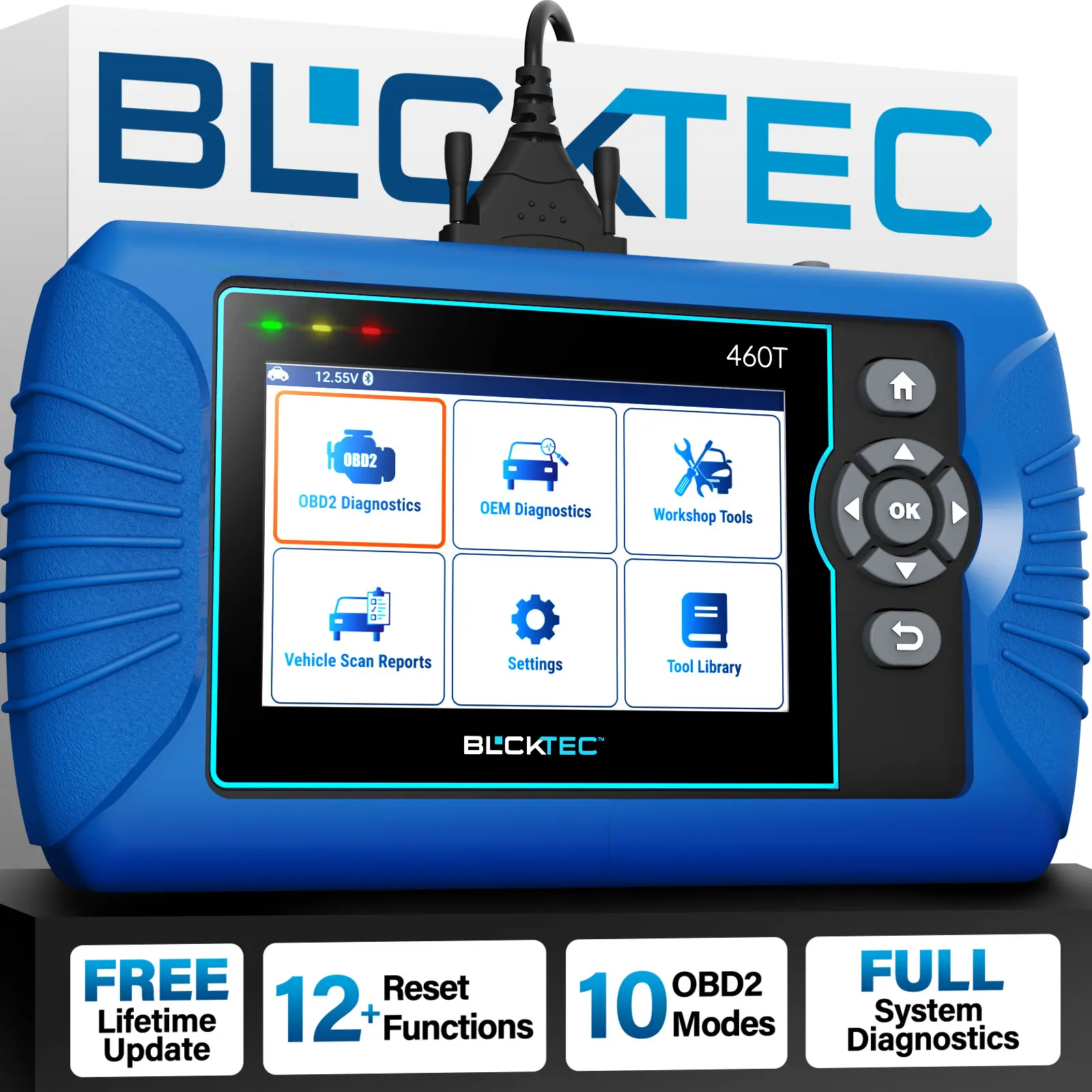 BLCKTEC 460T OBD2 Scanner with 12 Reset Services, scan Engine/ABS/SRS/Transmission, Oil/TPMS/EPB/SAS/DPF Reset, ABS Bleeding, Auto VIN, Free updates