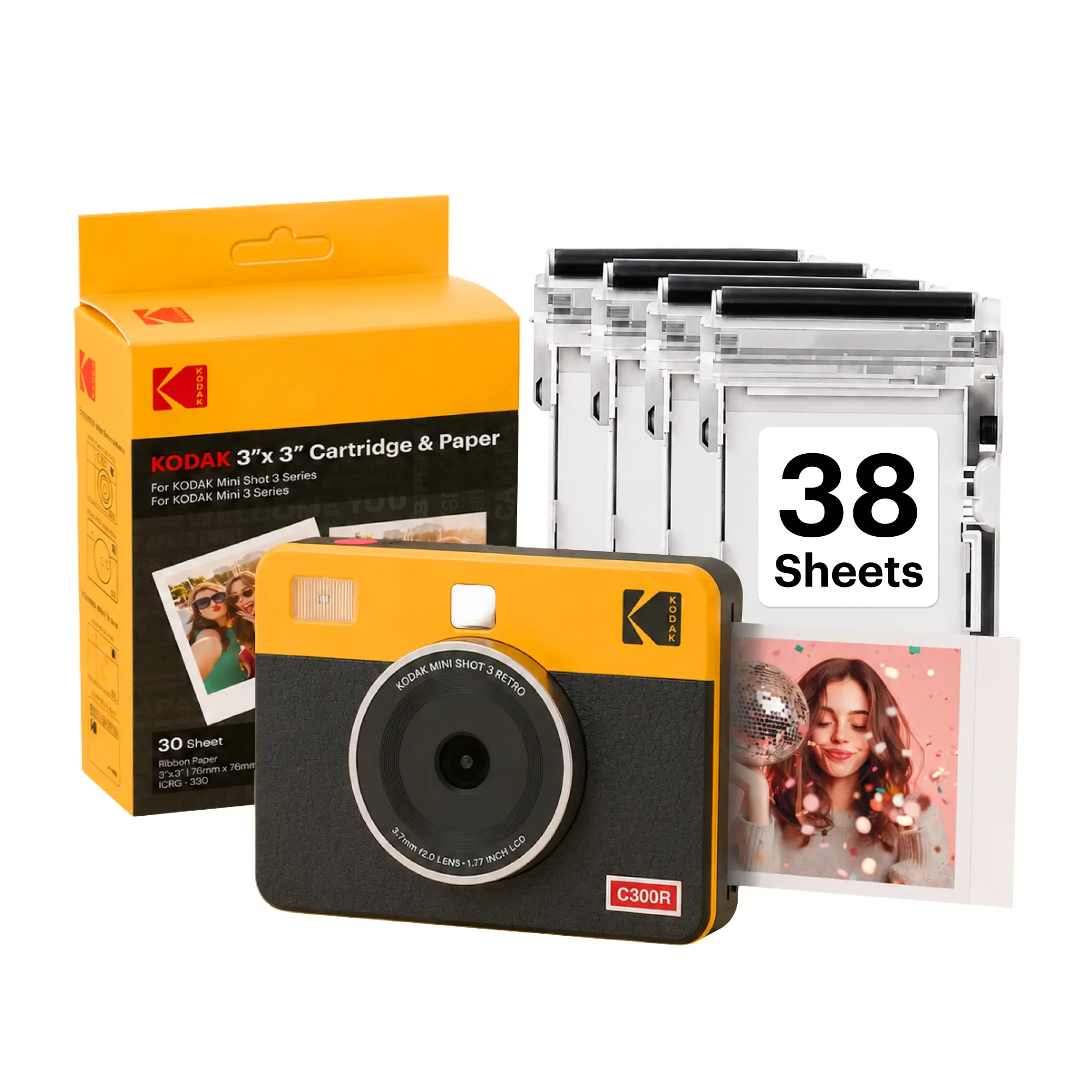 KODAK Mini Shot 3 Retro 3x3” Instant Digital Camera & Photo Printer, 38 Sheets, 2-in-1 Portable Print Camera, Bluetooth Smartphone Printer for iPhone & Android, 4PASS Dye Sublimation