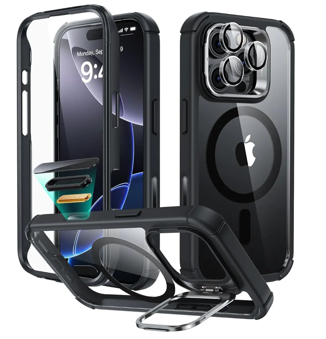 ESR Magnetic Protective Acrylic Cover for iPhone 16/15/14/13, Shockproof Full Body Smartphone Case with Adjustable Magnetic Design, Shock Armor Kickstand & Easy Installation Accessories