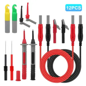 12Pcs Multimeter Test Lead Kit - Professional Electronic Probe Kit with Alligator Clips Test Hooks & Puncture Clips for Electrical Circuit Testing