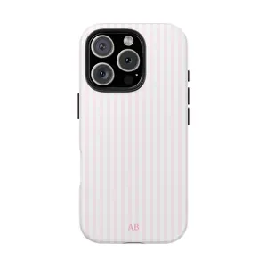 Personalizable Pink Stripes Phone Case | Tough Phone Case, Monogram Initials Available