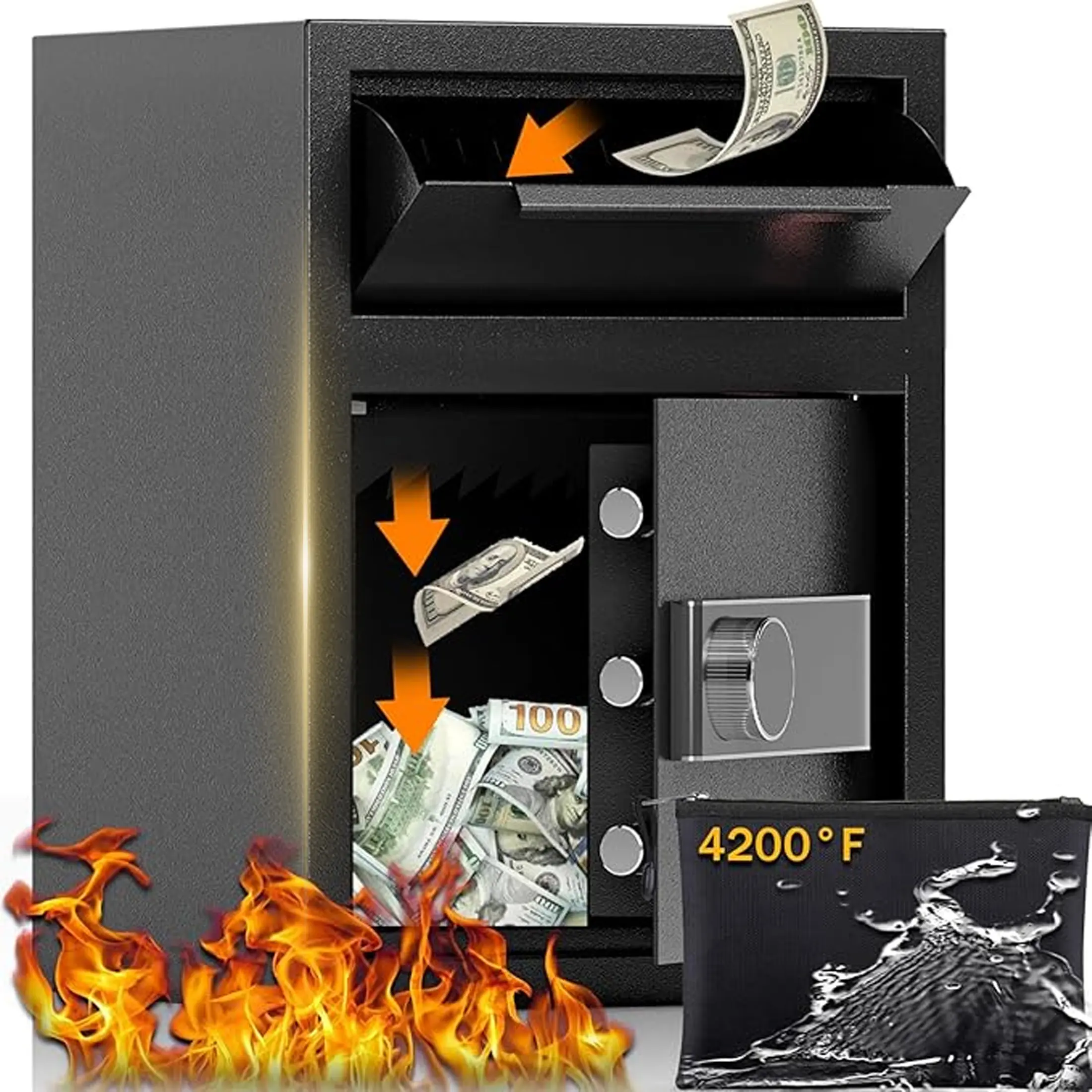 2.0 CUB Depository Drop Safe Fireproof, Front Drop Slot Lock Box with Digital Combination and Anti-Fishing, Silent Deposit Safe Box, Security Money Safe for Cash Slips Expense Business Office Home
