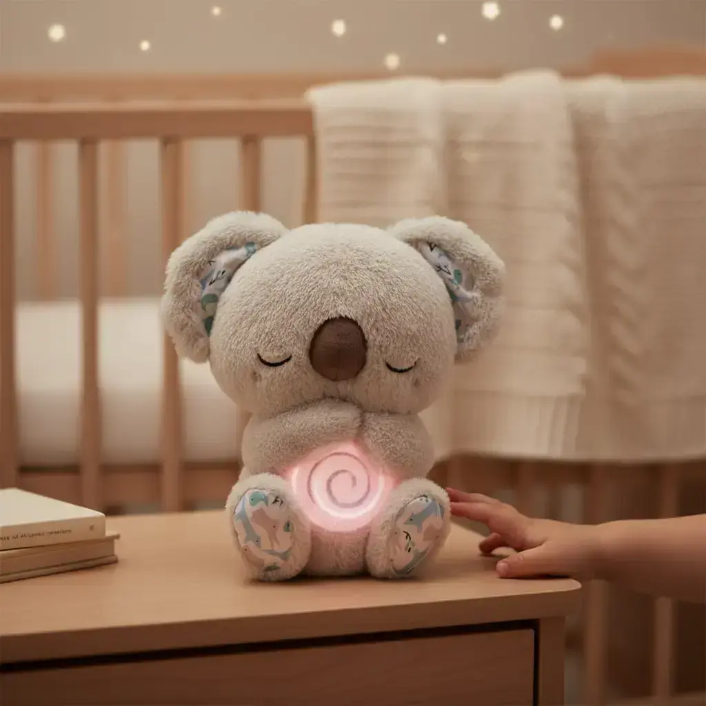 Stress Relief Koala Breathing Plush Toy, Cute Calming Stuffed Animal with Music Lights & Rhythmic Breathing Action, Sleep Aid Doll, Musical Light Up