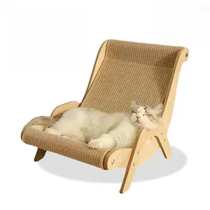 Elevated Cat Bed with Breathable Hemp Rope  Wooden Frame Cool  Scratch Resistant Pet Bed for Indoor Cats Wooden Kitty Lounger Kitten Elevated Bed for Indoor Nap Lounge Furniture