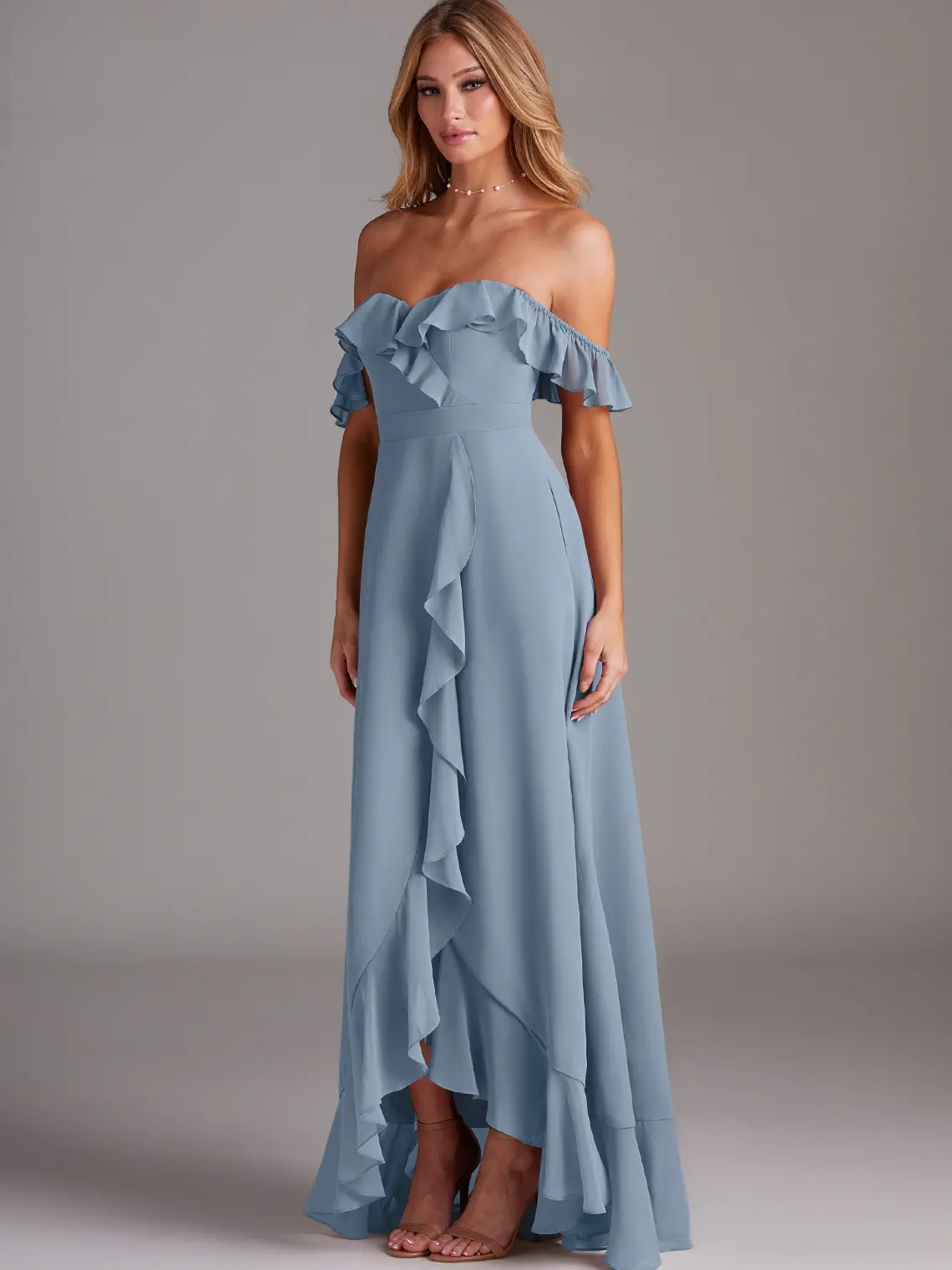 AZAZIE Women's Lyra A-Line Chiffon Bridesmaid Dress - Convertible Sweetheart Maxi Gown with Ruffles for Formal Party