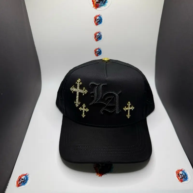 Black cap with embroidered crosses Black cap with embroidered crosses