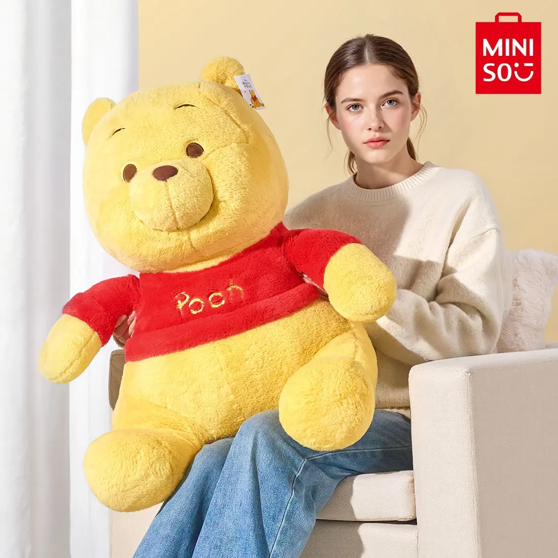 MINISO Disney Classic Winnie the Pooh Plush,Cute Bear Stuffed Animal Doll,Soft Material,Bedroom Decor,Kawaii Gift for Boys & Girls, Back To School