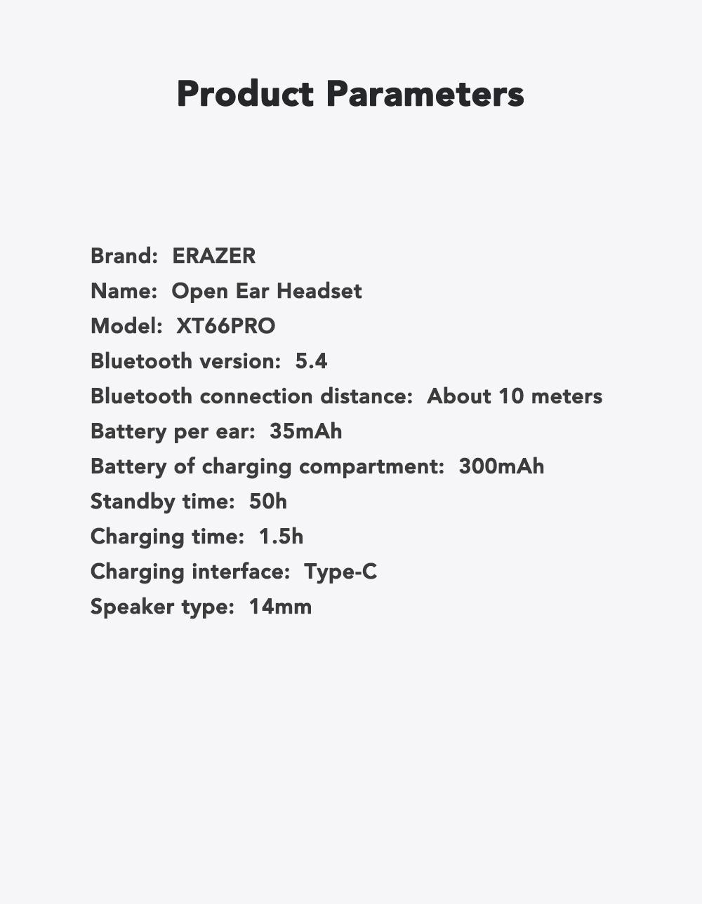 ERAZER XT66Pro OWS Wireless Bluetooth Earphones HIFI Sound Quality Light-Weight Headphones Built-in Microphone