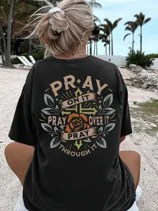 Women'S Floral & Letter Print Drop Shoulder Tee, Casual Half Sleeve Round Neck T-Shirt For Summer, Women'S Top For Daily Wear T-Shirt For Men And Women.