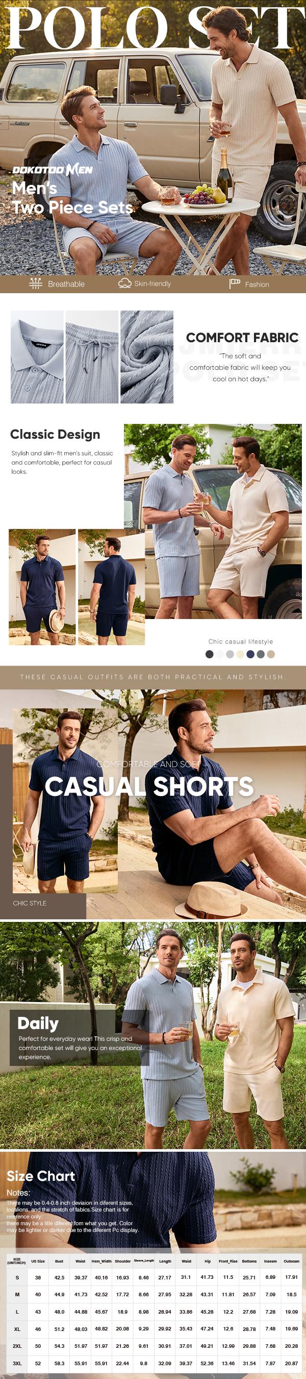 Dokotoo Men 2 Piece Jacquard Knit Lounge Sets Short Sleeve Polo Shirt and Shorts Sets Summer Outfits with Pockets