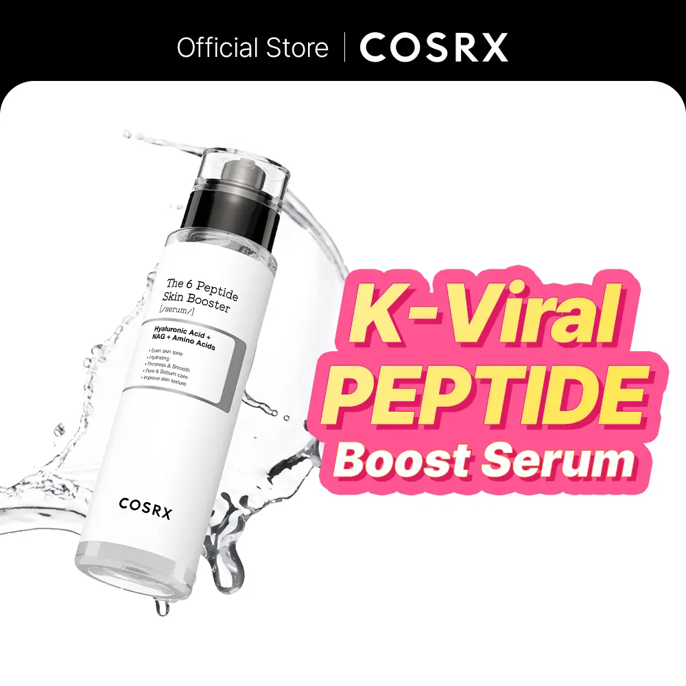 COSRX The 6 Peptide Skin Booster Serum, Lightweight Morning Routine Formula with Hyaluronic Acid for Anti-Aging & Even Skin Tone, 150ml, Radiant, Hypoallergenic, Glow Up, Porcelain Skin