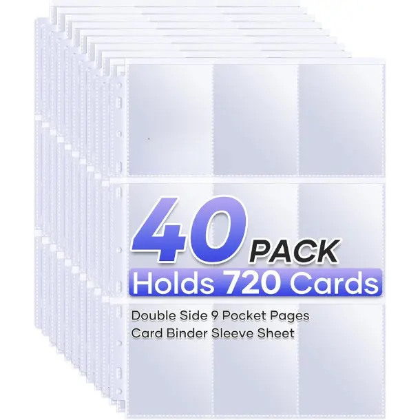 40 Pack 9 Pocket Page Protectors,720 Pockets Double Sided Card Holder Pages for a 3 Ring Binder, Card Protector Sheets Baseball Card Binder,Fit for MTG, TCG, Baseball Standard Cards