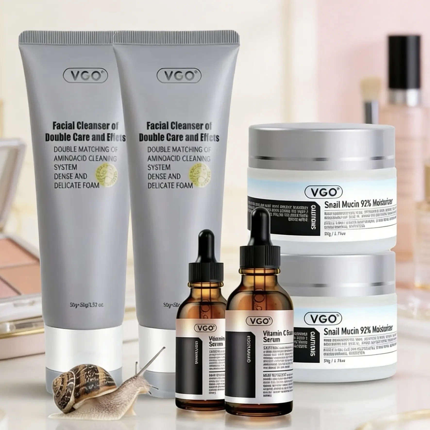 VGO-Vitamin C Serum, Moisturizer Snail, and Facial Cleanser Set Cleansing Moisturizing Suitable for sensitive skin Daily Gentle