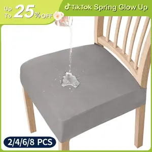 Easy-Going Chair Seat Covers Set of 2,4,6,8, Waterproof Stretch Chair Seat Slipcovers Protector, Removable and Washable Kitchen Covers, Cushion Cover, Kitchen Hacks, Dining Room