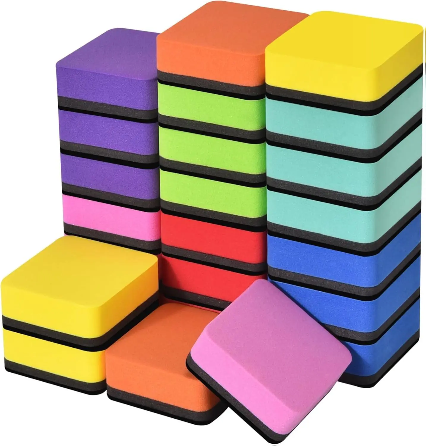 24-Pack Square Magnetic Dry Erase Board Erasers - 8-Color, Eco-Friendly, Non-Toxic, High-Density Felt Bottom, Easy-to-Grip Office Stationery for Writing Tasks, Safe & Odorless for Young Users with Efficient Cleaning, Safety