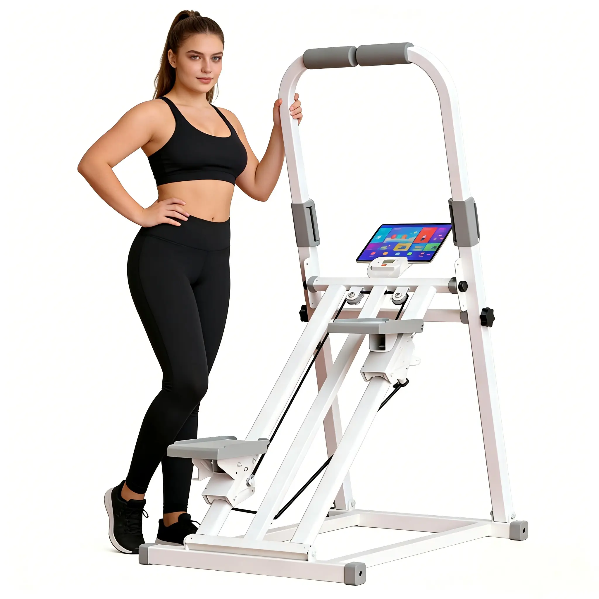 Foldable Stair Stepper with Handlebar for Home Exercise - 440LBS Capacity Quiet Cardio Climber with Adjustable Incline/Resistance, Timer, Calorie Counter & Phone Holder Multi-Speed home-upgrade vertical climber workout machine stable frame curl