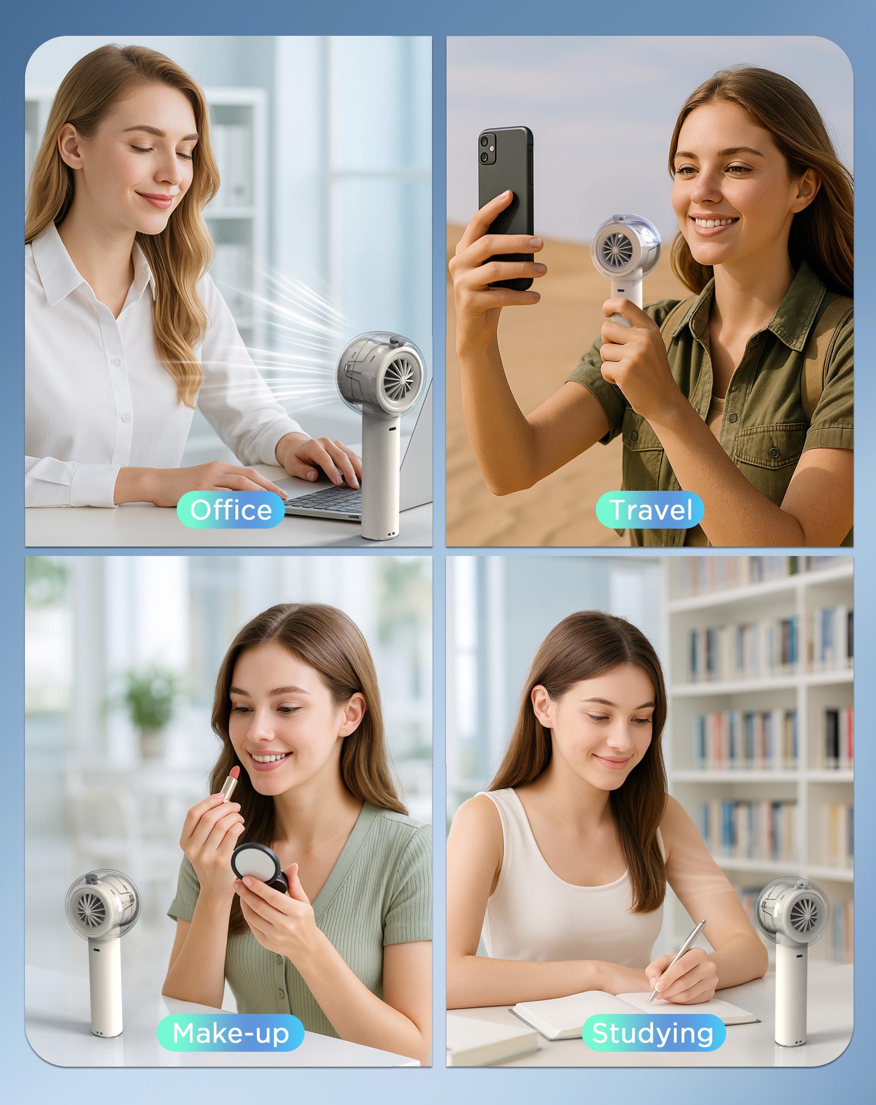 Portable Fan Handheld Mist Fan, High Speed ​​Cooling Fan 10 Hours Battery Life, USB Rechargeable, for Beach,Travel, Camping, Vacation Necessities Gift