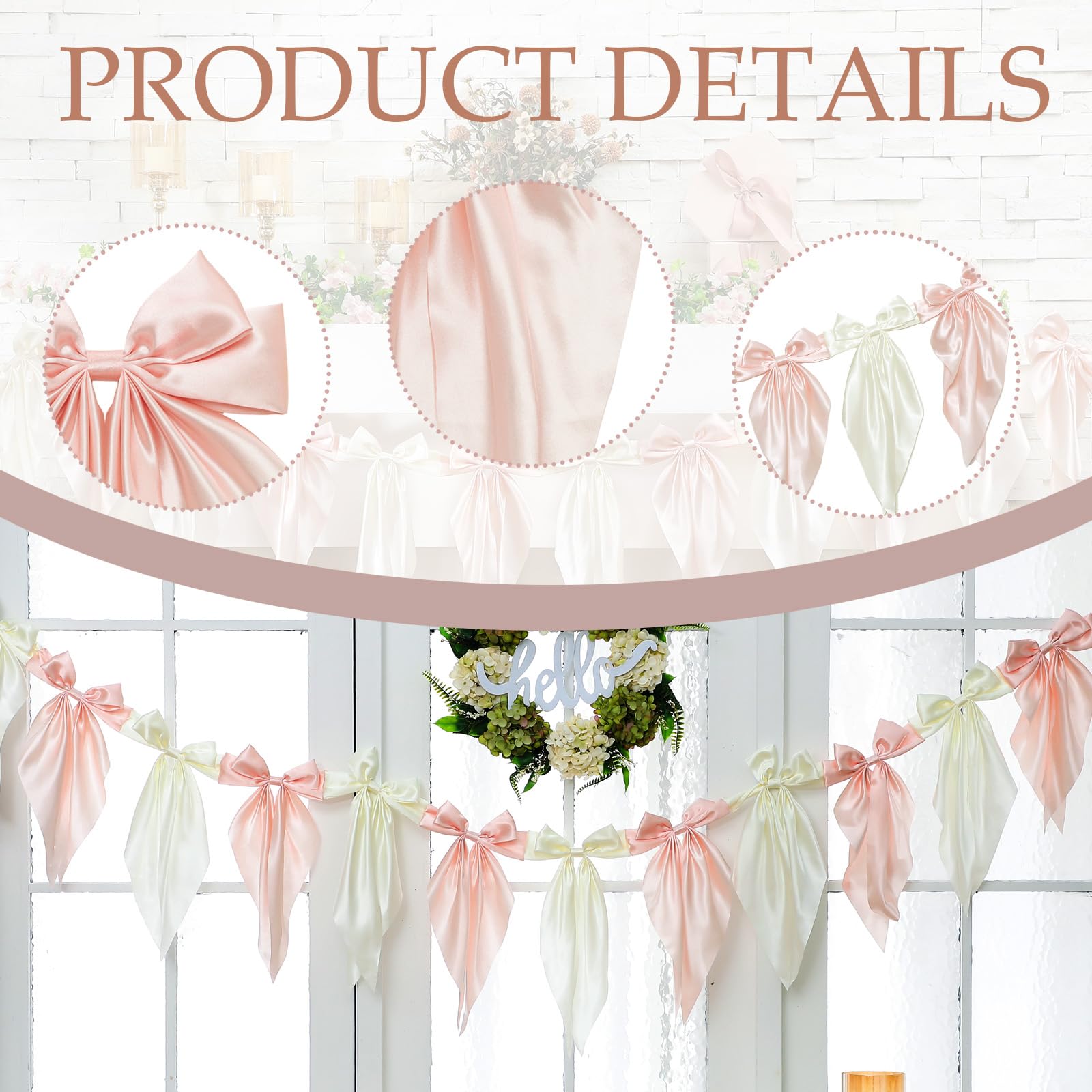 Easter Bow Garland Pastel Fluffy Tulle Satin Bow Banner Bunny Ear Plaid Pink Bow Garland Cute Hanging Wreath Garland for Mantle Fireplace Wall Door Mantel Decor, Spring Indoor Outdoor Home Table Backdrop Easter Decor 2026 Festive Party Supplies & Gifts