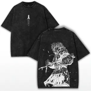 Vinland Saga x Anime – Darkcore Warrior Oversized Tee with Bold Back Art Print & Washed Streetwear Drop