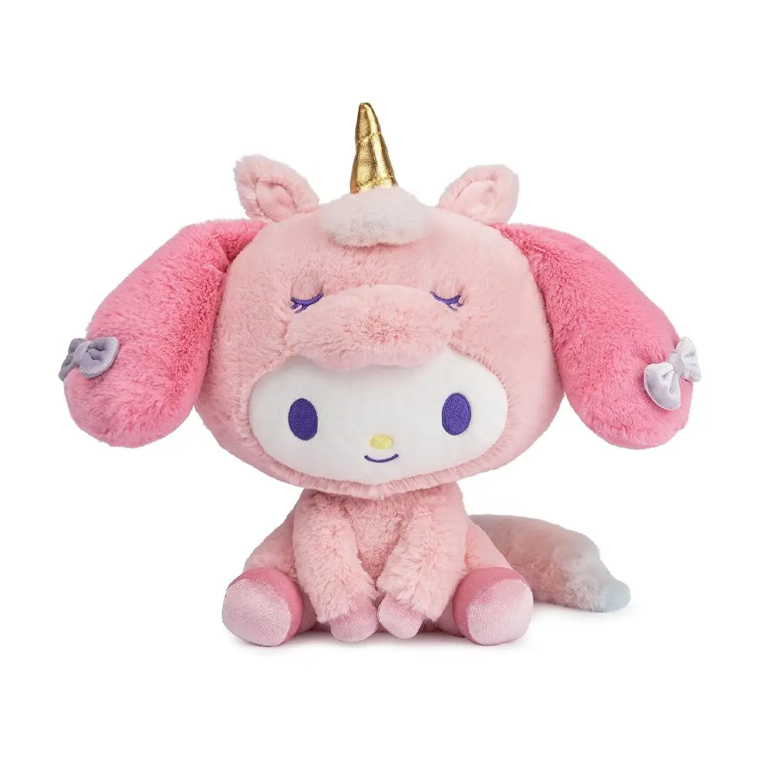 GUND Sanrio My Melody Unicorn 9.5 inches Soft Stuffed Animal - Unisex Collectibles with Soft Fabric, Velvet Hooves, Ear Bows, Rainbow Tail, Metallic Gold Horn, Calming Cuddles Gift