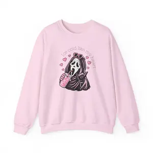 Valentines Day Spooky Girly Ghost face Sweater, Pink Horror Aesthetic Sweater Cute Funny Sassy Goth Sweatshirt Comfy