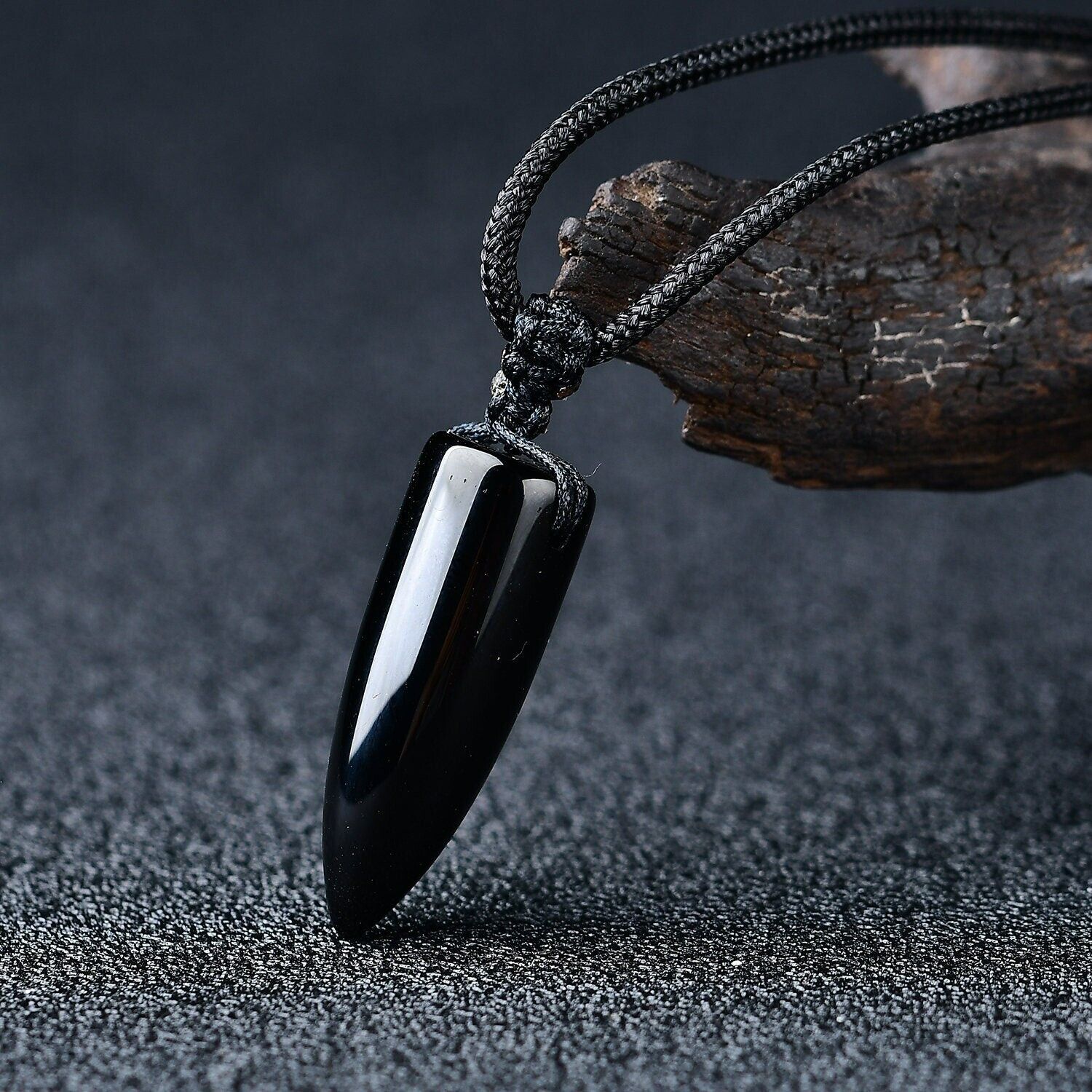 SOFIA Natural Obsidian Stone Pendant Necklace Black Gemstone Wrap Necklace Adjustable Rope for Daily Use