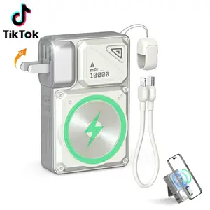 Magnetic Power Bank Charger 10000mAh 22.5WMAX, Portable Charger with Built-in Cable and Foldable AC Plug for Samsung Google Pixel Moto iPhone iPad