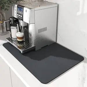 Dish Drying & Coffee Mat – Absorbent Rubber-Backed Kitchen Mat for Counter, Espresso Machine, Dish Rack & Pots, Stain-Resistant, 12"x19", Dark Grey