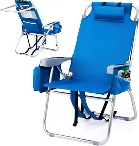 VINGLI Tall Beach Chair 1 Pack Lightweight, Backpack Beach Chair for Adults with 5-Position, Cooler Bag, Cup Holders, Towel Bar, Lightweight Folding Beach Camping Chairs