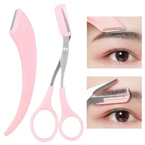 Eyebrow Trimmer Scissors with Comb,Stainless Steel Eyebrow Scissors Set,Eyebrow Trimmer, Eyebrow Shaping Tool, Eyebrow Product for Women & Girls, Portable Eye Makeup Tools for Home & Travel