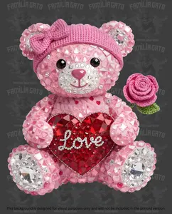 Valentine's Day - Rhinestone Teddy Bear with Head Bow #2 DTF Transfer