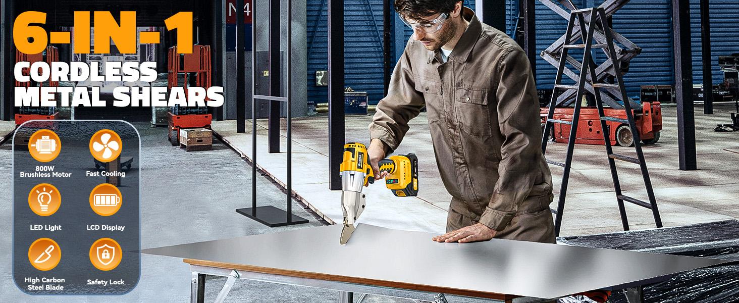 Sheet Metal Cutter with 2 × 1.5AH Batteries & a Charger, Sheet Metal Nibbler - 221 Ft-Lbs Torque Metal Shears - Cuts Material for Steel, Leather & Carpet - with 360 Degree Pivoting Head